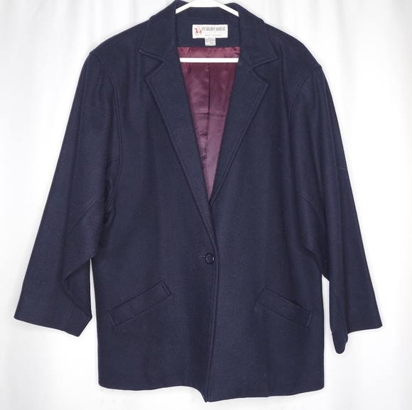 Peabody House Wool Coat One Button Collar Pocket Long Sleeve Navy Blue 13/14